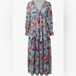 Floral Long Sleeve Maxi Dress - Blue and Red Fabric type 100% Chiffon